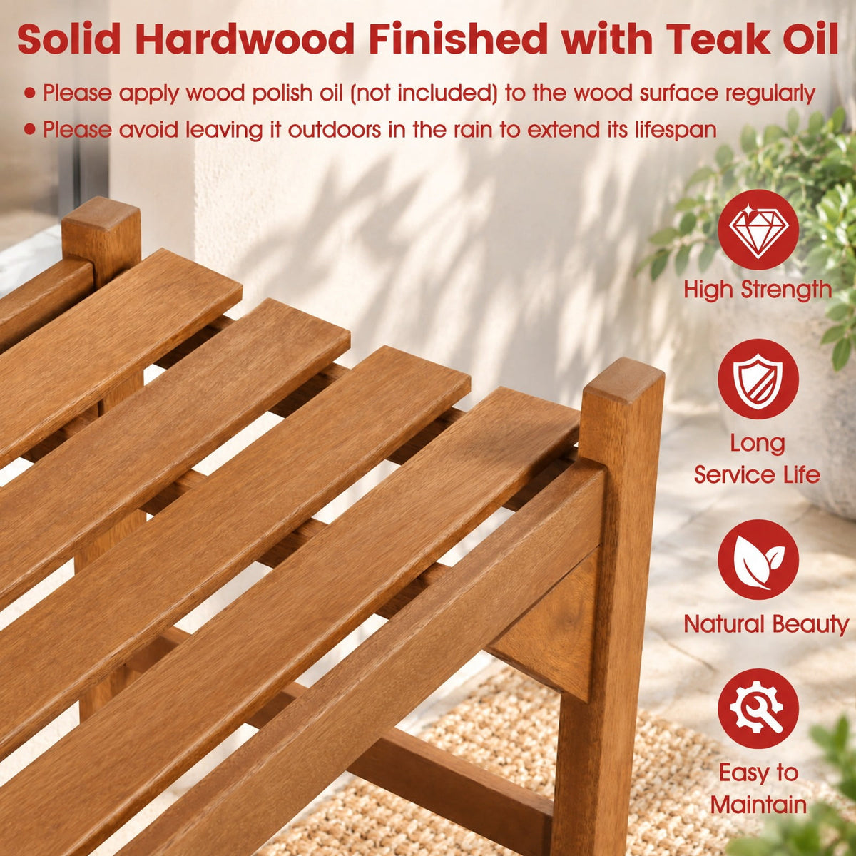 Airfind 40 Inch Outdoor Bench with Slatted Contoured Seat for Deck Entryway-1 Piece, 530 lbs Capacity, Solid Hardwood Frame, Natural
