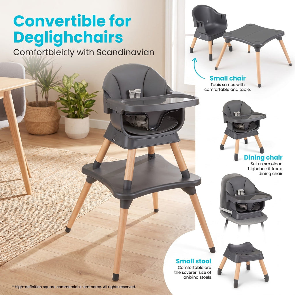 Airfind 9-in-1 Convertible High Chair with Solid Wood Legs for Babies and Toddlers, 33 lbs Capacity, PP Frame, for 6 months to 3 years old, Gray