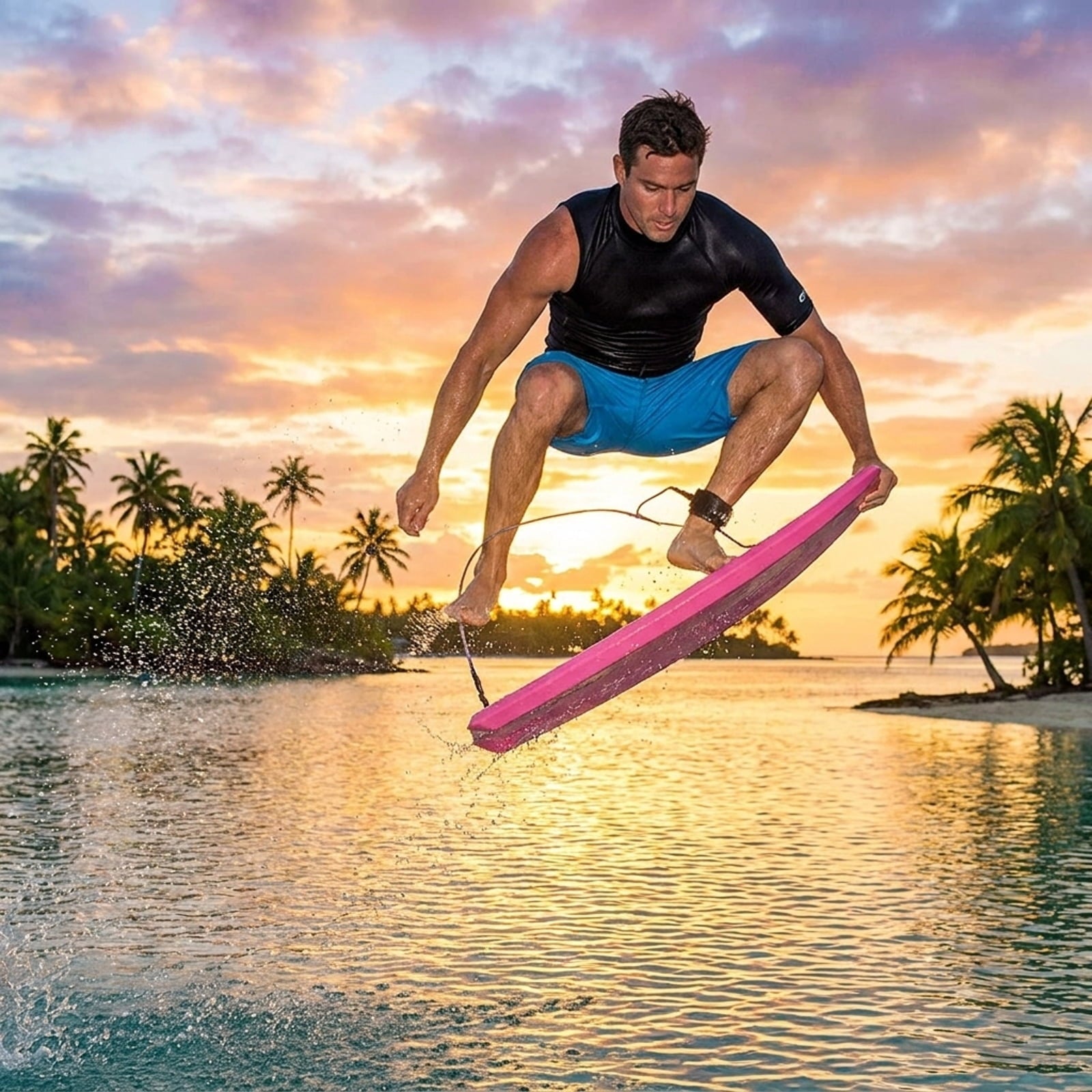 Airfind 37 Inch IXPE Bodyboard for Teens ¡ª Cool-Touch Deck, EPS Core, HDPE Slick Bottom, Crescent Tail, Coiled Wrist Leash Included (Pink)