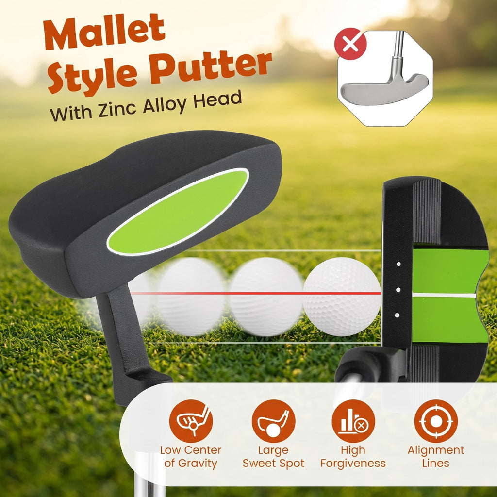 Airfind Junior Mallet Putter Golf Club for Kids 8-10 Years Old, Lightweight Zinc Alloy Head with Alignment Aid, Non-Slip Rubber Grip and Headcover, Right-Handed, Green
