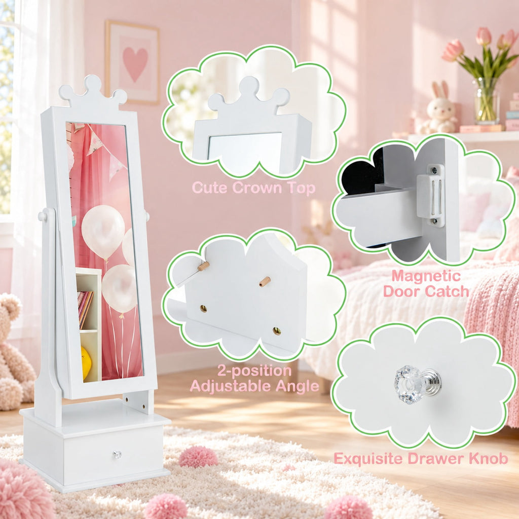 Airfind 2-in-1 Kids Play Jewelry Armoire with Full Length Mirror and Drawers, MDF Glass Frame, for 3+ Years Old, 13.5 x 12 x 40.5/44.5 Footprint