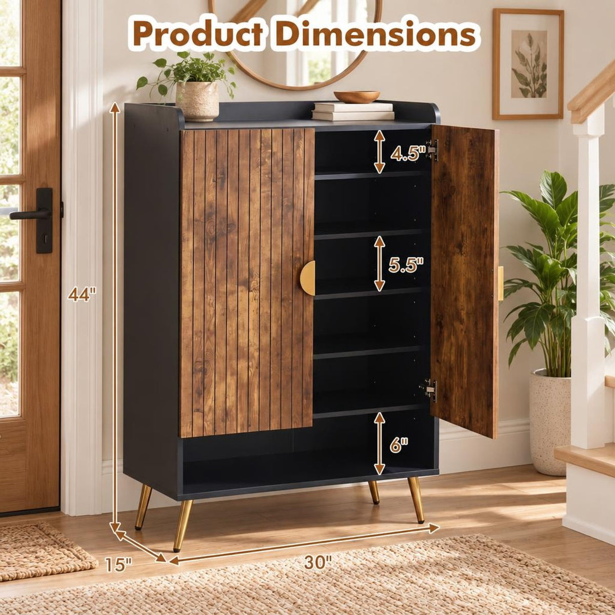 Airfind 44in Tall Shoe Storage Cabinet with 7-Tier Doors and Adjustable Shelves for Entryway, 110 lbs Capacity, Engineered Wood Metal Frame, Brown