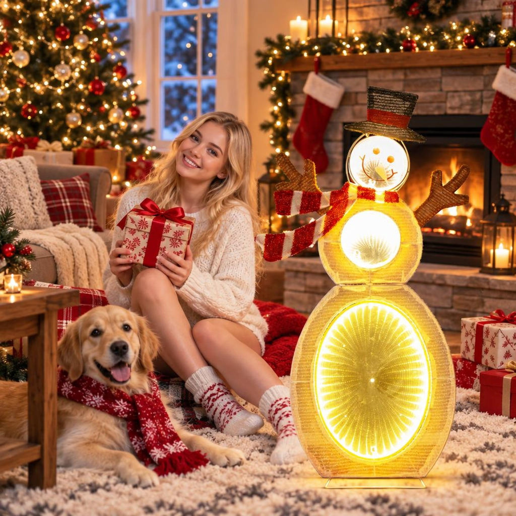 AIRFIND Lighted Snowman Christmas Decoration, 2.6 ft Figure with 105 LED Lights, Mirror Accents, Metal Stand and Ground Stakes for Yard Display