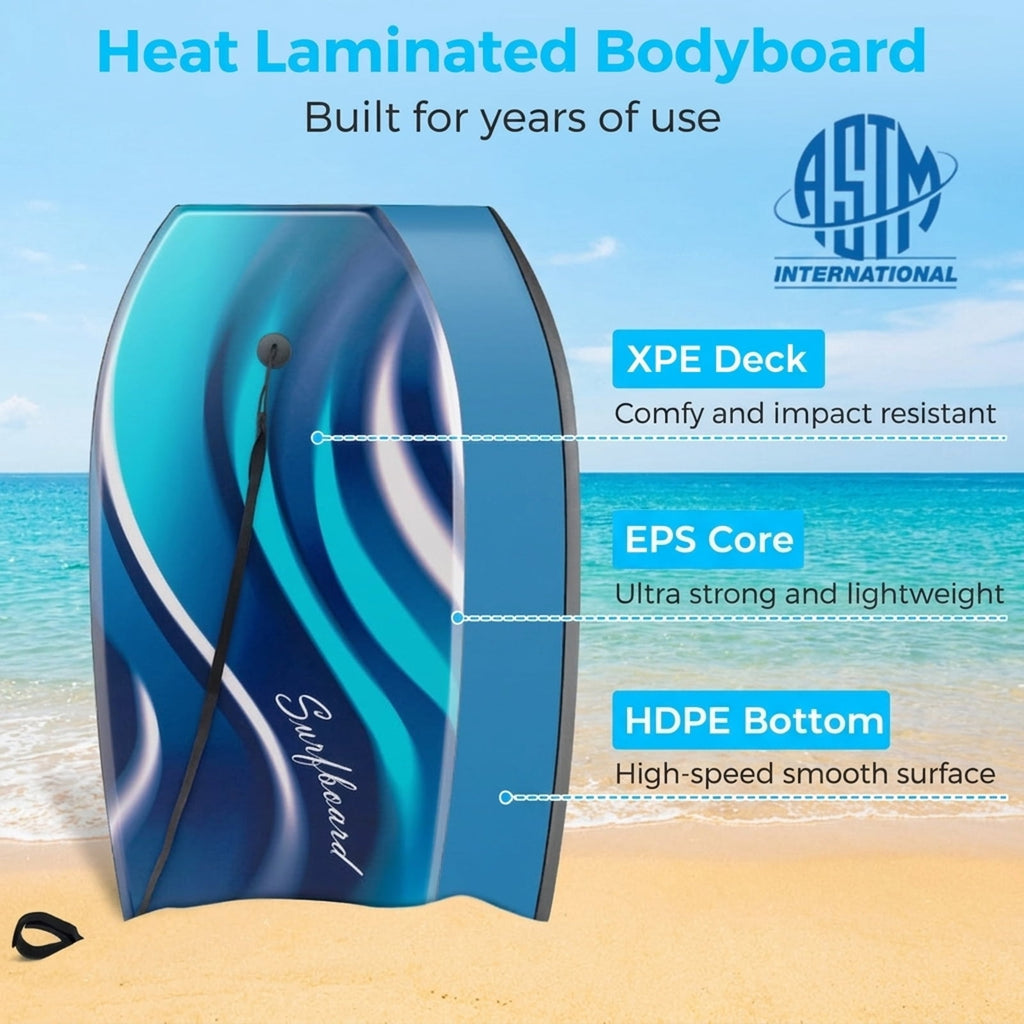 Airfind 41 Boogie Board with Tropical Reef Graphic Deck ¡ª EPS Core, XPE Top, HDPE Slick Bottom, Crescent Tail, Coiled Wrist Leash