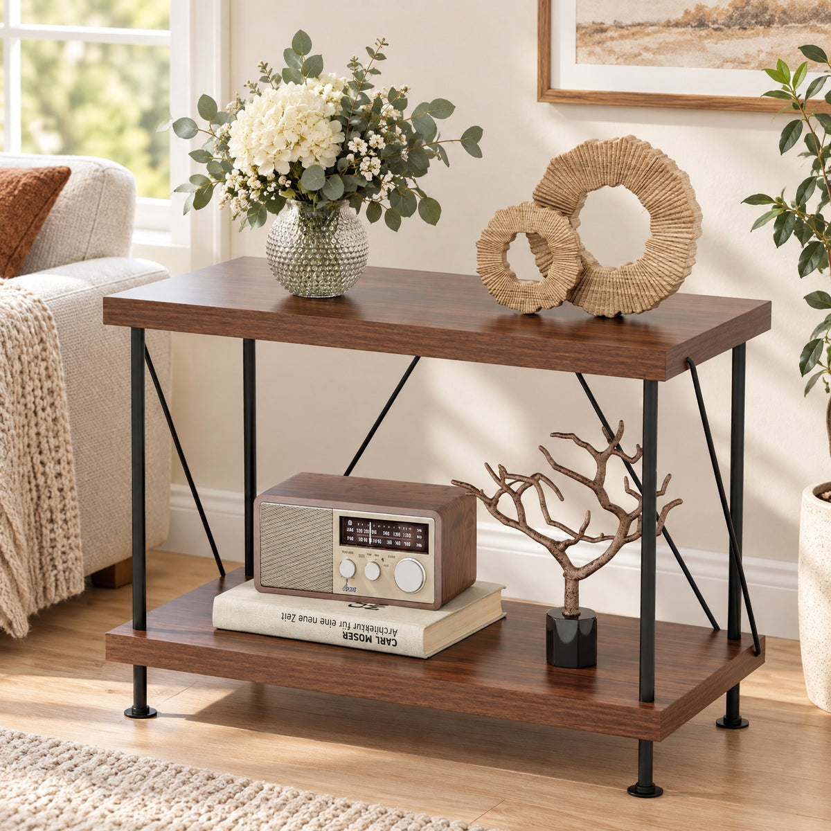 Airfind 2/3/4/5-Tier Multipurpose Display Rack with Metal Frame-2, 45 lbs Capacity, MDF Metal 2-tier: Frame, Walnut