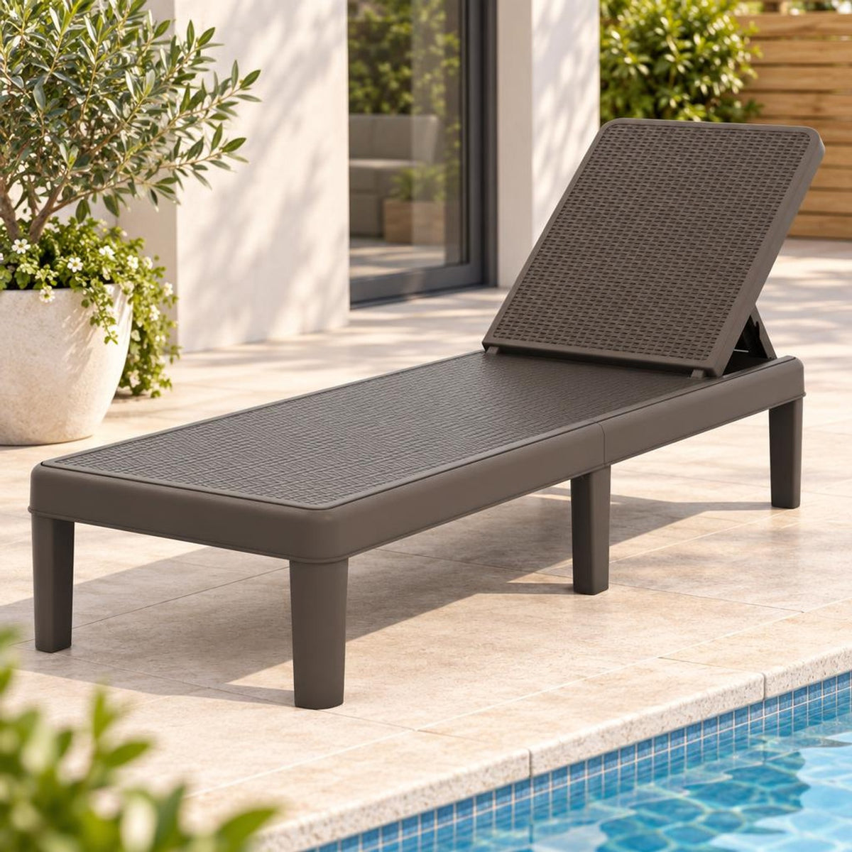 Airfind Outdoor Chaise Lounger Chair with Waterproof Rattan Textured PP Surface and 330 lbs Capacity, 330 lbs Capacity, PP Frame, Brown