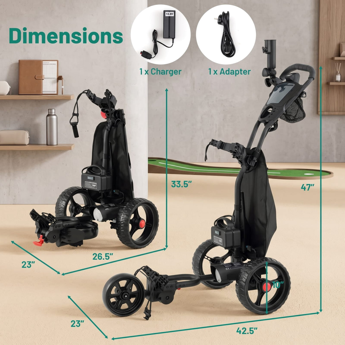 Airfind 3 Wheel Electric Golf Bag Cart with Adjustable Handle and 9 Speed Settings and USB Port for Course Walking, Black