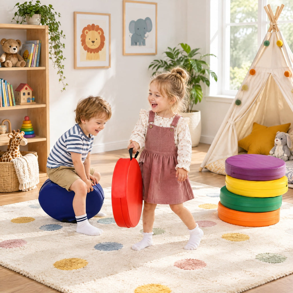 Airfind s 15 Inch Round, 6 Piece, Youth Floor Cushions for Youth, PU EPE Frame, for 9 Months and older with Functional Design, Multicolor