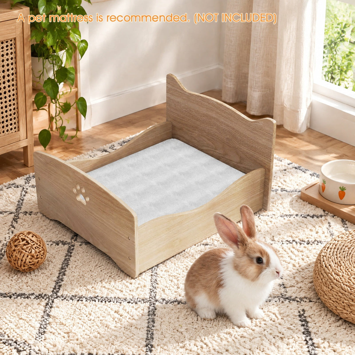Airfind Elevated Pet Bed Frame with Rails and Cute Headboards, 44 lbs Capacity, MDF Particle Board Frame, 21 x 18 x 20 Suitable Footprint, Walnut
