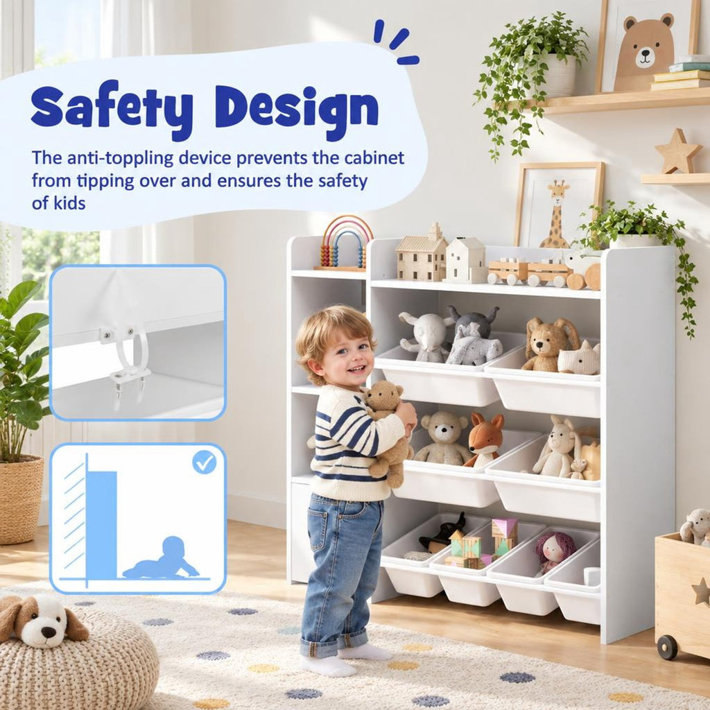Airfind 4-Tier Kids Toy Storage Organizer Bookshelf and Toy Storage Rack with Door, 22 lbs Capacity, PP Metal MDF Frame, White