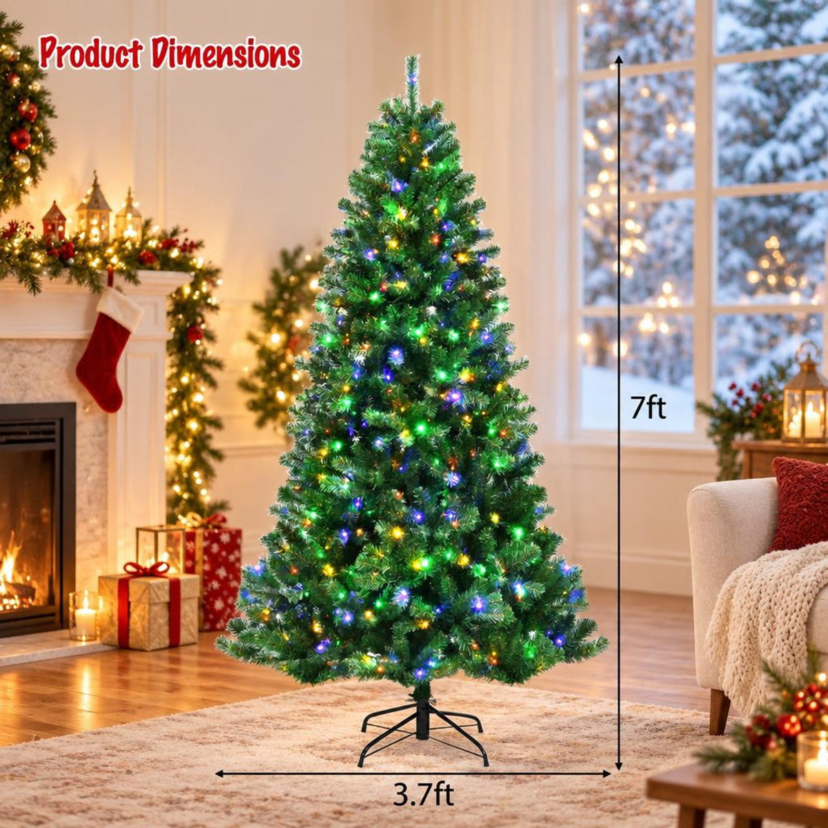 Airfind Artificial Hinged Christmas Tree with Remote-controlled Color-changing LED Lights-7ft, New PVC metal 6 Ft: Frame, 6ft x 3.1ft Footprint, Green