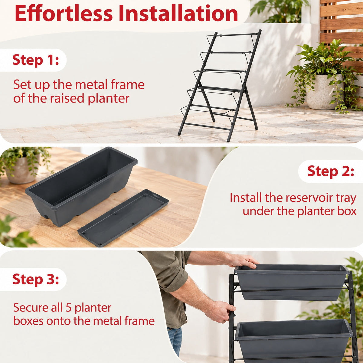 Airfind 5-Tier Vertical Raised Garden Bed with Drainage System and Removable Trays for Vegetables, 11 lbs Capacity, PP Metal Frame, Black