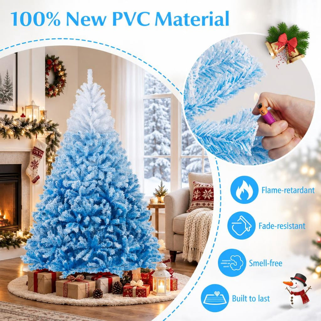Airfind 2025 New Artificial Christmas Tree with 456 Branch Tips and Folding Metal Stand-7FT, Blue, Diameter of Stand 16 Inch 18 Inch 20 Inch 22 Inch