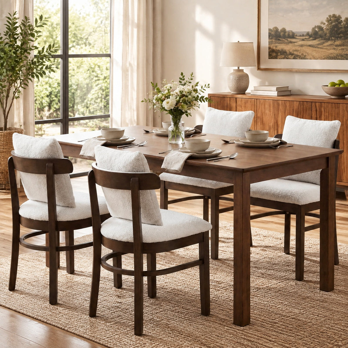 Airfind Fabric Upholstered Wood Dining Chairs Set of 4 featuring Removable Pillow, 330 lbs Capacity, MDF Sponge Rubber Wood Polyester Frame, Gray