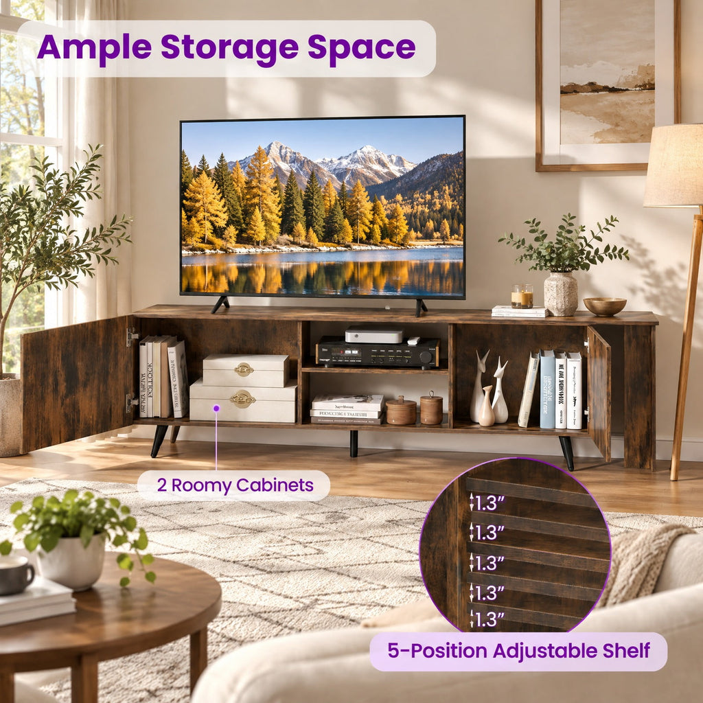 Airfind TV Stand for TVs up to 85 Inch with 2 Wall Shelves and Charging Station, 420 lbs Capacity, Engineered Wood Frame, Brown