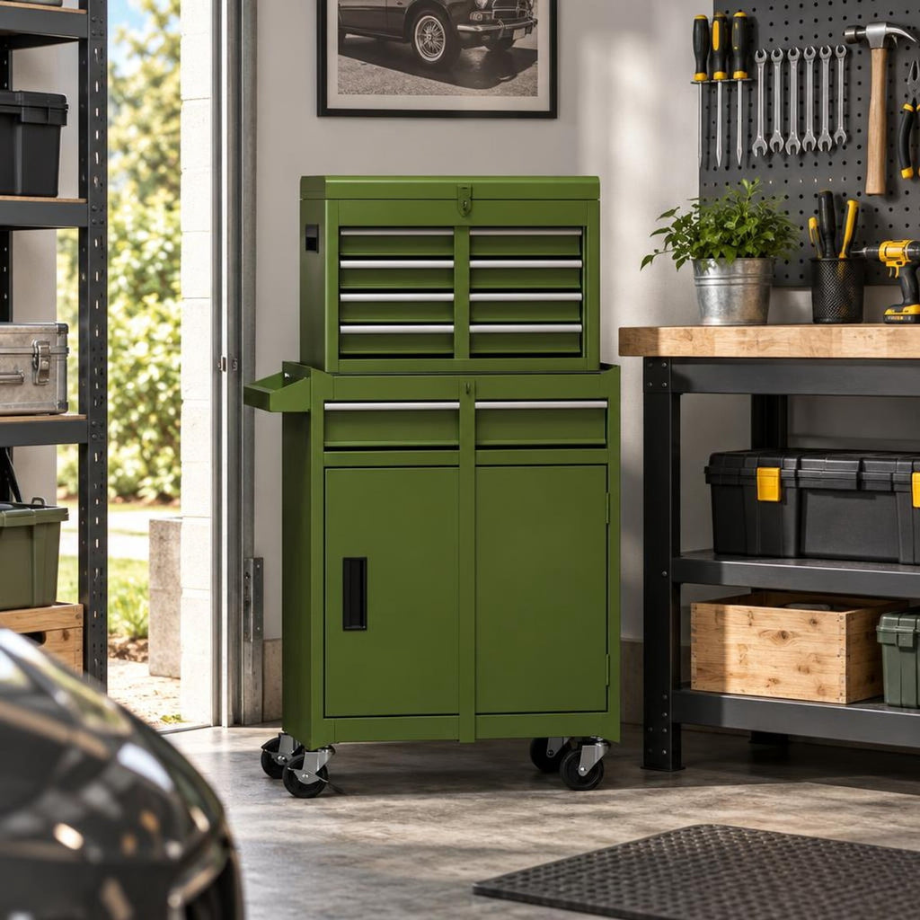 Airfind 2-in-1 Rolling Tool Chest with 5 Sliding Lockable Drawers, 220.5 lbs Capacity, Steel rubber-plastic synthetic Frame, Green