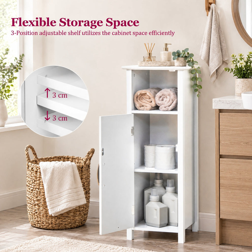 Airfind 1-Door Freestanding Bathroom Cabinet with Open Shelf, 66 lbs Capacity, MDF Frame, 12in x 12in x 31.5in Footprint, White