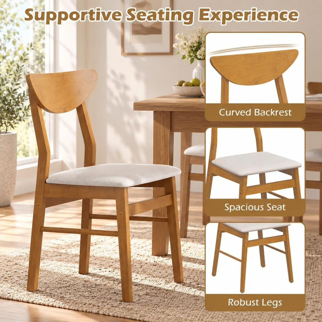 Airfind Set of 2 Upholstered Dining Chairs with Curved Backrest and Rubber Wood Frame, 330 lbs Capacity, Rubber Wood Frame, Natural