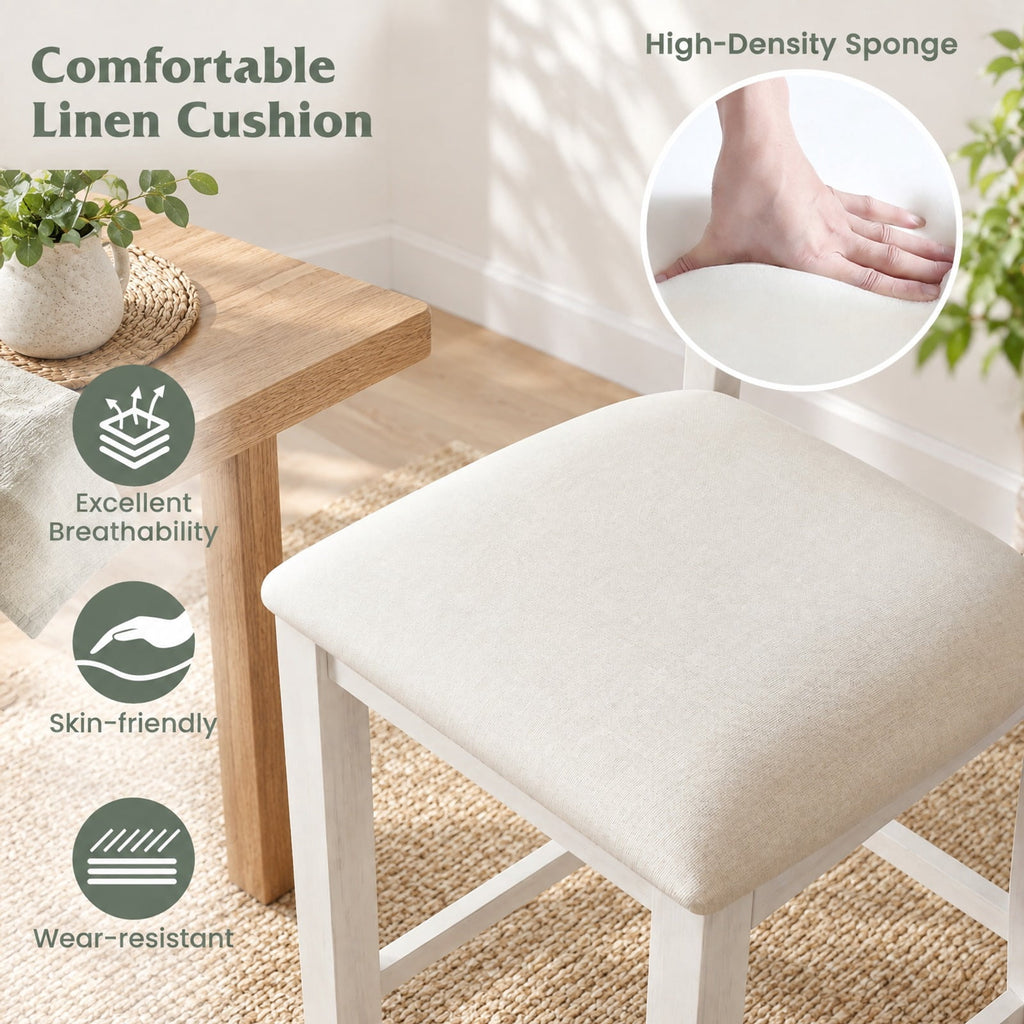 Airfind Modern Farmhouse Counter Height Stools with Footrest and Cushion, 330 lbs Capacity, Rubber MDF Linen Sponge Frame, White