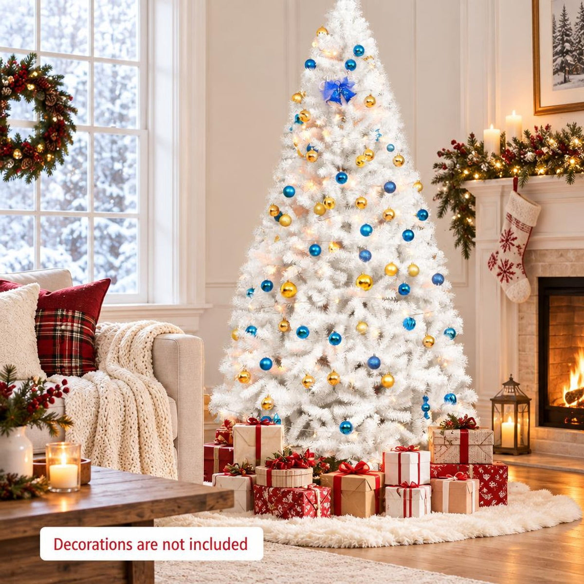 Airfind 6 / 7.5 / 9 Hinged Artificial Christmas Tree with Metal Stand-9 ft, PVC iron Frame, φ 3.8 ft x 6 ft Footprint, White