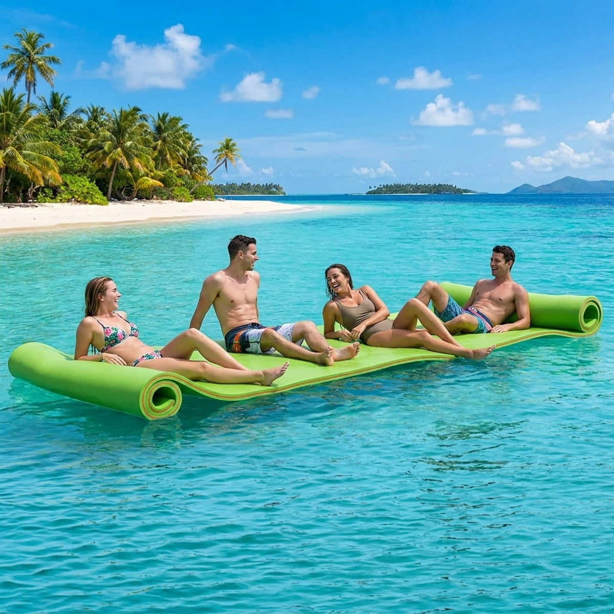 Airfind Oversized Inflatable Pool Float for Adults with Ultra-Soft Flocked Surface and Dual Air Chambers plus Patch Kit and Storage Bag for Lake and Swimming Pool Lounging, Green