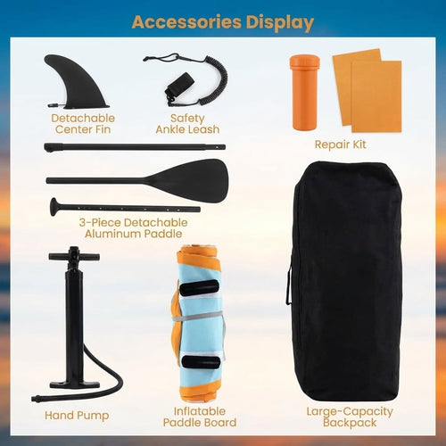 Airfind 10 FT Inflatable Stand-Up Paddle Board Set for Adults Youth ¡ª Drop-Stitch Core, 500D PVC Shell, 3 Fins, Adjustable Paddle, Pump, Backpack Leash Included (Blue and Yellow)