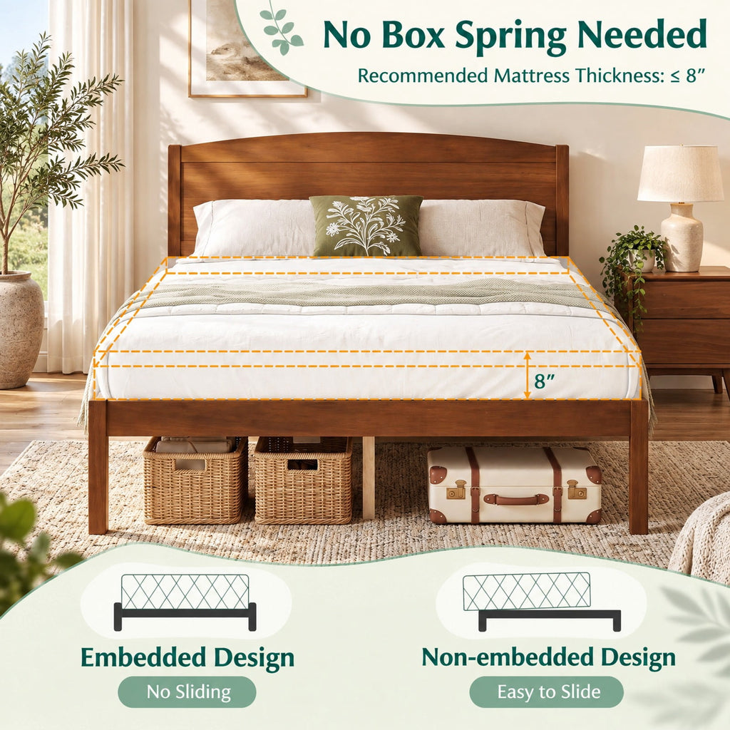 Airfind Full Size Wooden Platform Bed Frame with Curved Headboard, 300 lbs Capacity, Pine Wood Engineered Wood Frame, 80 x 57 x 37.5 Footprint