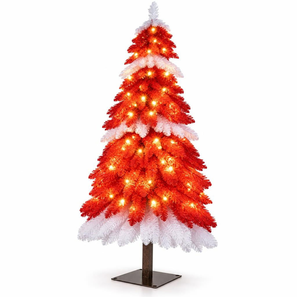 Airfind 5 FT Artificial Christmas Tree Pre-lit Xmas Trees with 301 Red and White Branch Tips, PVC Metal Tree Height 5 ft Tree Width 24in Base Frame