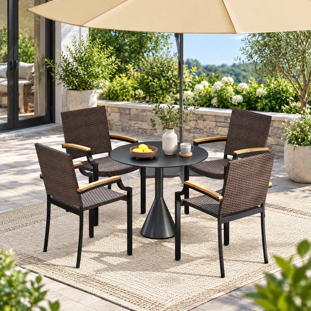 Airfind Stacking Wicker Chairs Set of 2 Patio Rattan Dining Chairs with Acacia Wood Armrests, 400 lbs Capacity, Metal PE Rattan Frame, Wood