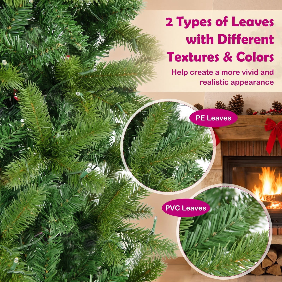 Airfind 7.5 Feet Pre-lit Full Artificial Christmas Tree with Warm White and Multi, PVC PE Metal Tree height: 7.5ft Tree width: 2.7ft Frame, White