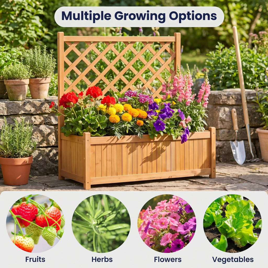 Airfind Planter Raised Bed with Trellis for Plant Flower Climbing, 66 lbs Capacity, Fir wood metal Frame, Orange