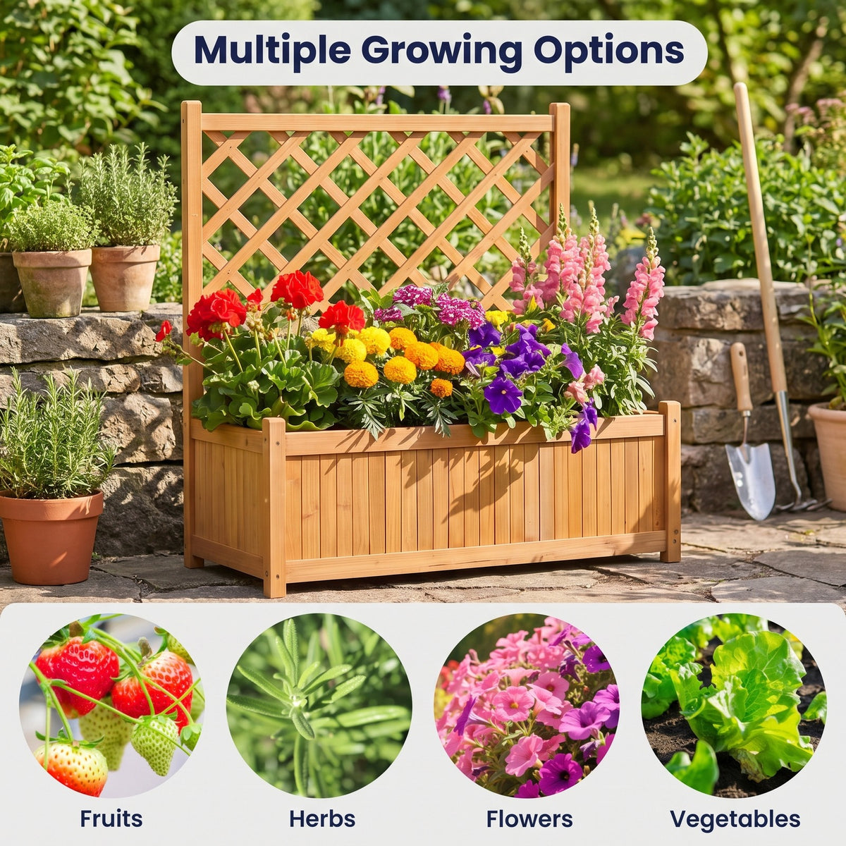 Airfind Planter Raised Bed with Trellis for Plant Flower Climbing, 66 lbs Capacity, Fir wood metal Frame, Orange