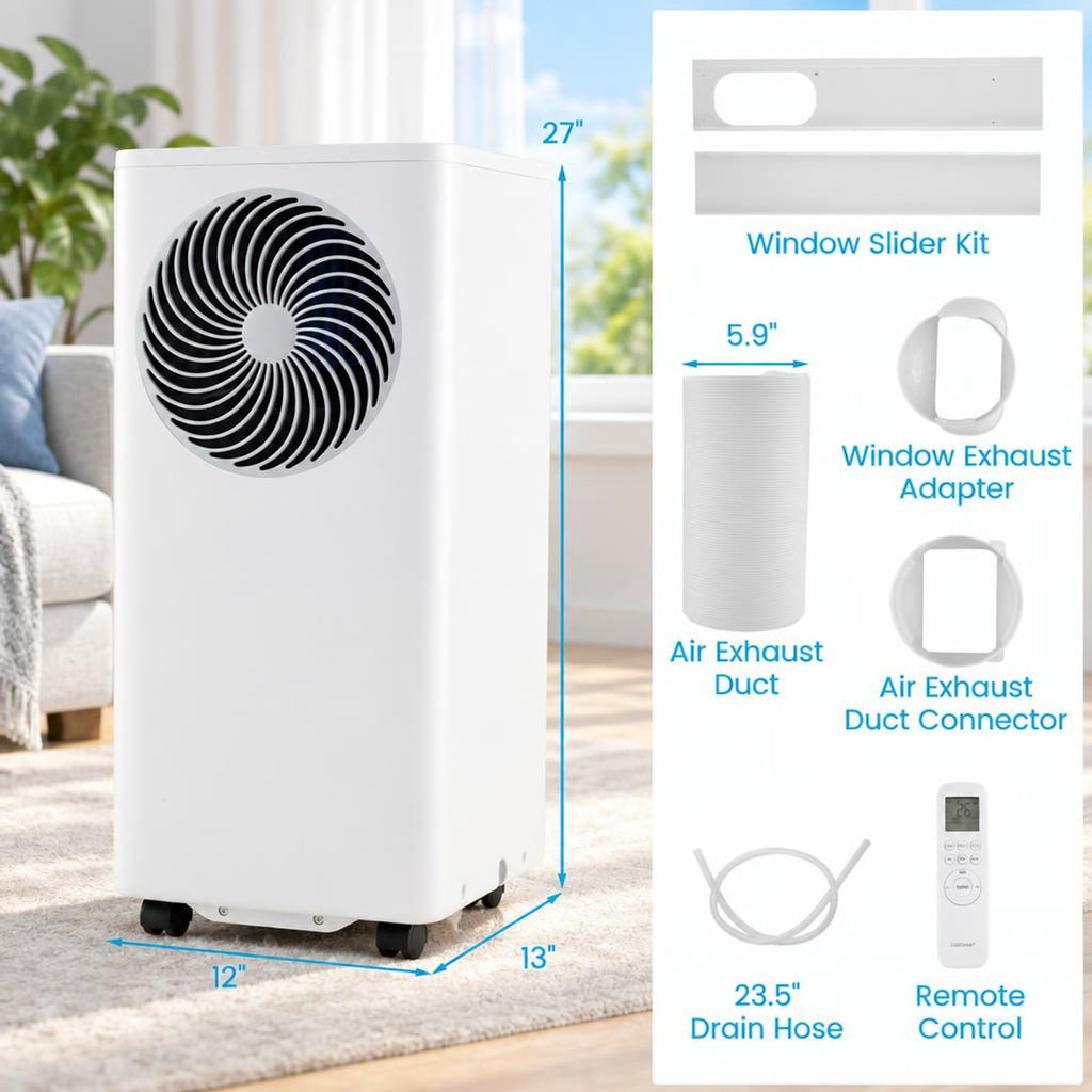 Airfind 8200/10000 BTU Portable Air Conditioner 3-in-1 Stand up AC Unit with Dehumidifier-8200 BTU, HIPS ABS Frame, White