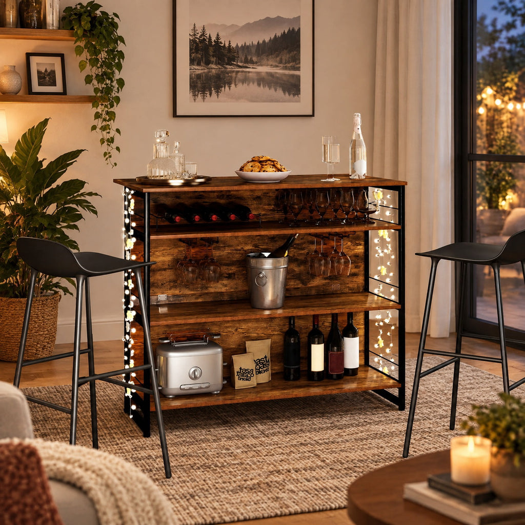 Airfind 4-Tier Mini Bar Kitchen Island with Footrest and Wine Rack, 44 lbs Capacity, Engineered Board Metal Frame, 47 Inch x 23.5 Inch x 40 Inch Footprint