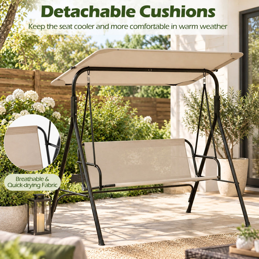 Airfind 3-Seat Patio Swing Chair with Adjustable Canopy and Removable Cushion, 800 lbs Capacity, Metal Polyester Fabric Sponge Mesh Fabric Frame