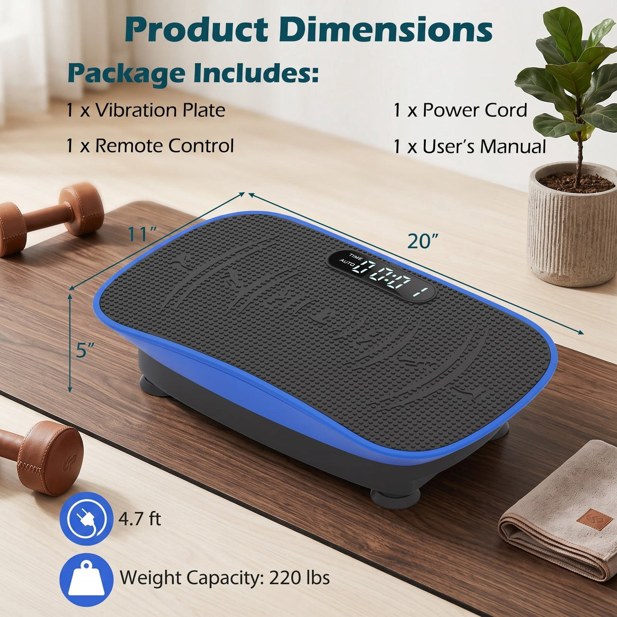 Airfind Whole Body Vibration Plate Exercise Machine for Lymphatic Drainage and Weight Loss, Vibration Platform with 10 Speed Intensities, LED Display and, Navy