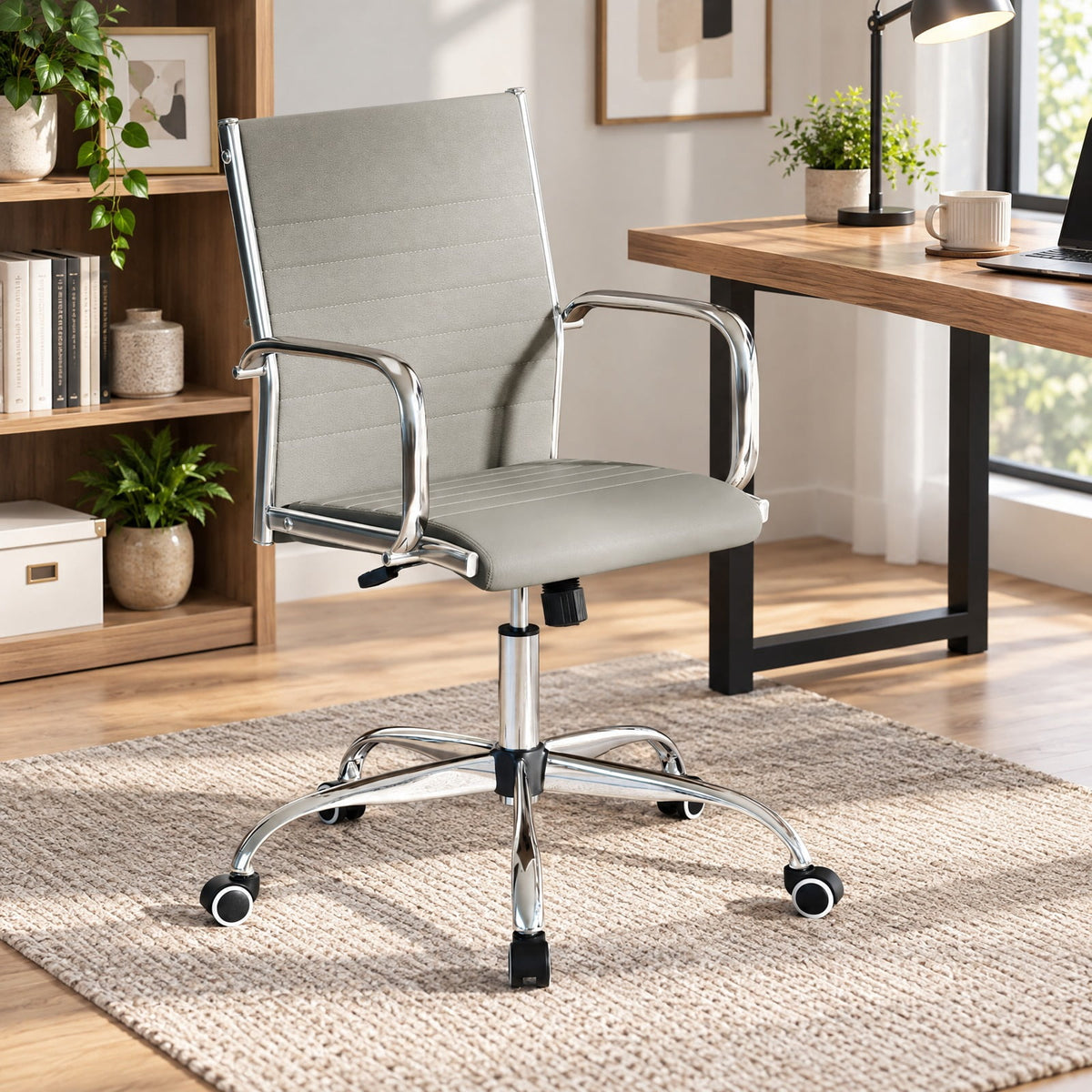 Airfind Office Chair Height Adjustable Conference Room Chair with Rocking Backrest Armrests, 330 lbs Capacity, PU Leather Sponge Metal Frame, Gray
