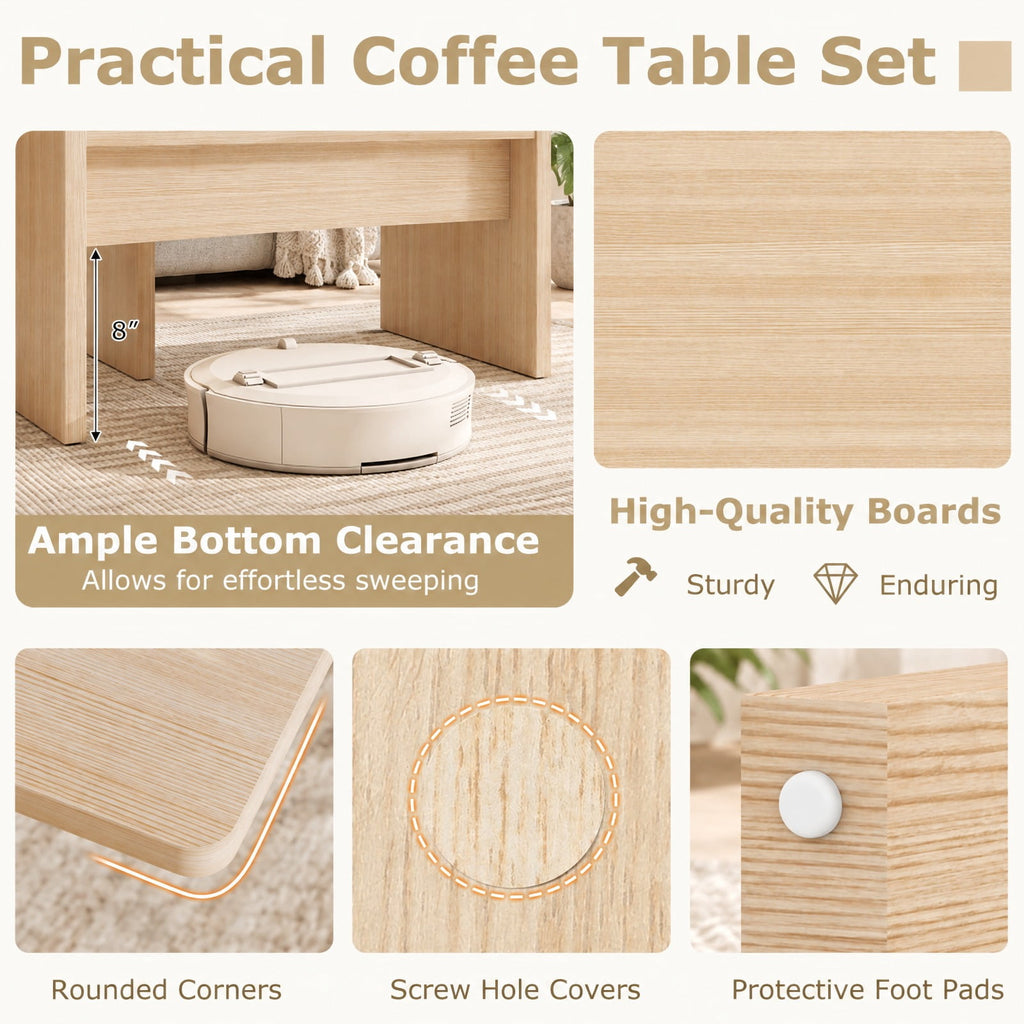 Airfind Modular Coffee Table Set of 2 L Shaped Center Tables for Small Space, 155 Lbs Capacity, Engineered Wood, 35.5 Inch X 20 Inch X 16.5 Inch, Oak