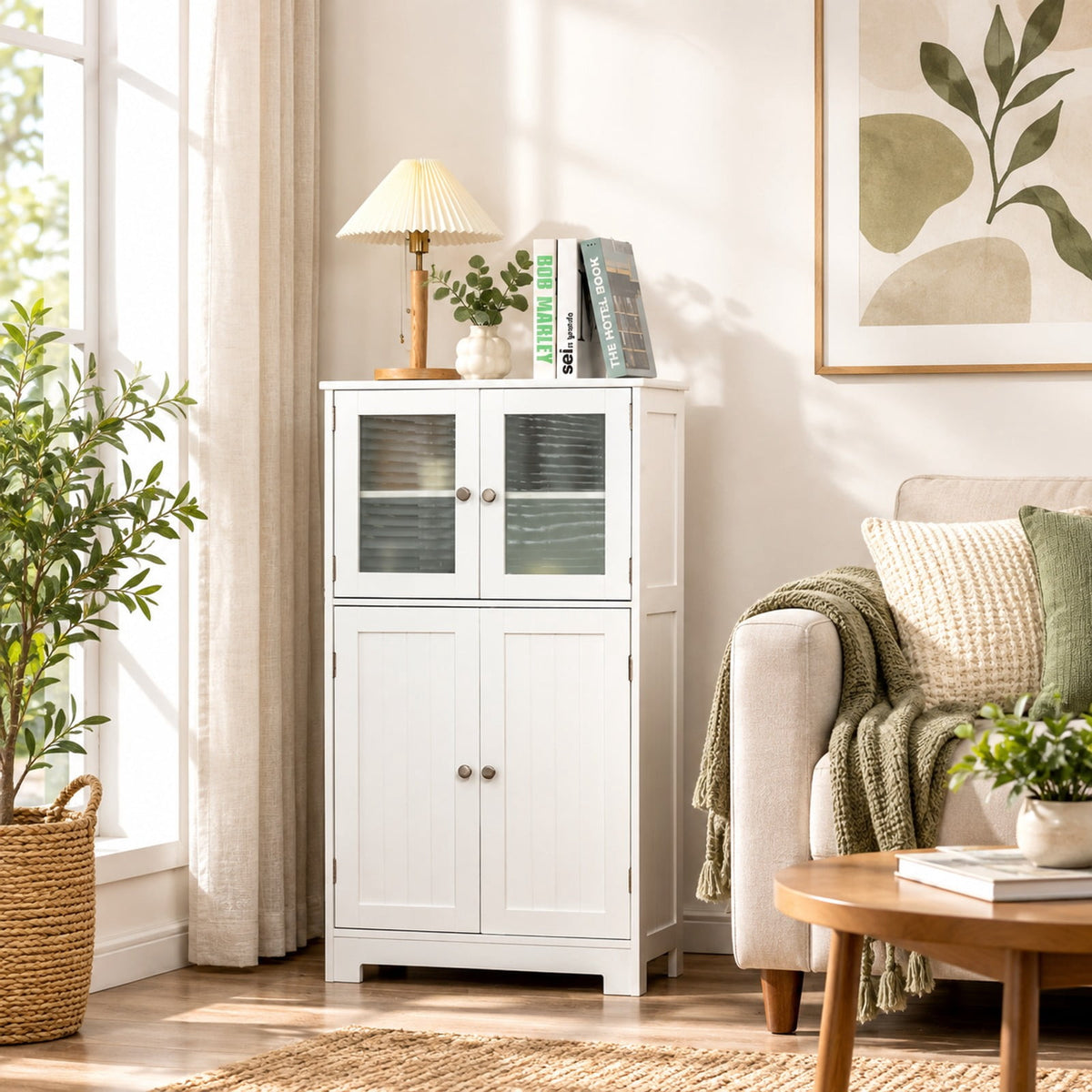 Airfind Bathroom Floor Storage Locker Kitchen Cabinet with Doors and Adjustable Shelf, MDF Frame, 23 x 12 x 43 inch Footprint, White