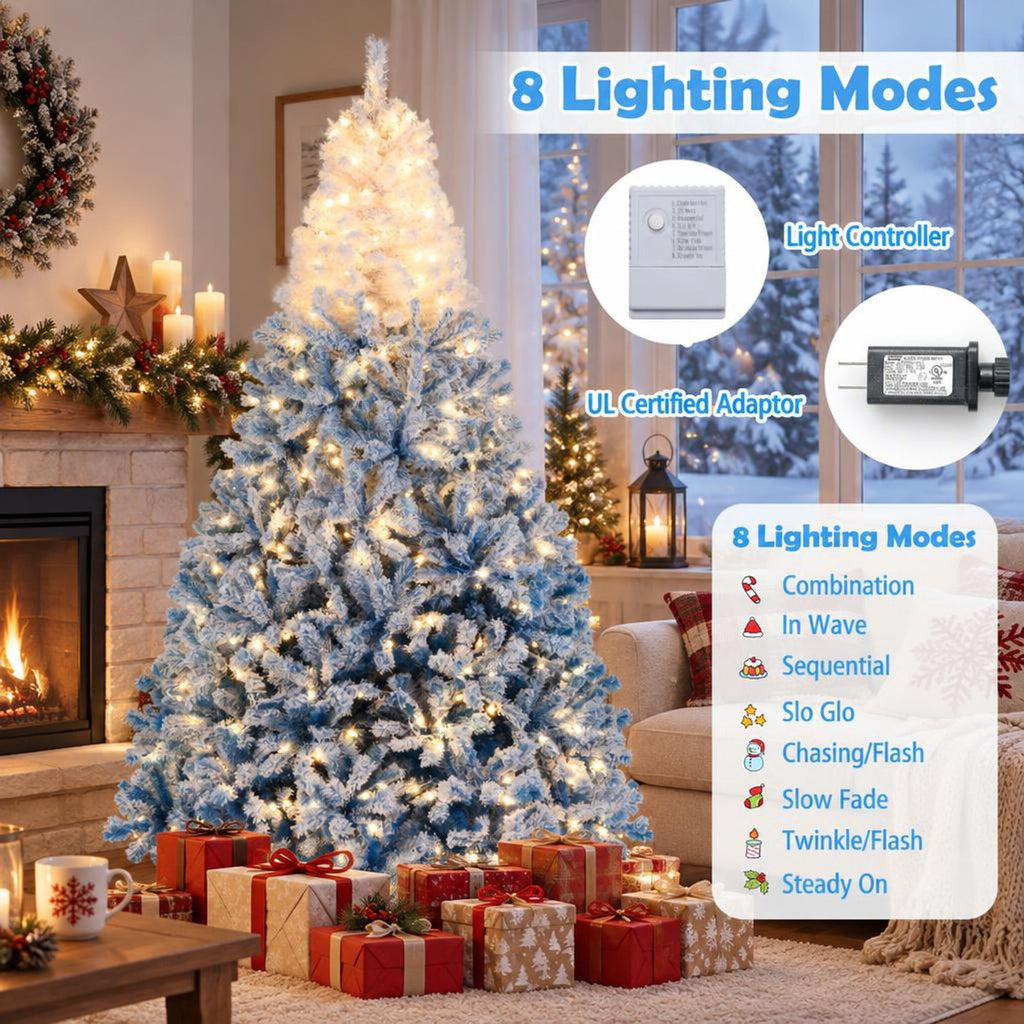 Airfind 5/6/7/8 FT Artificial Christmas Tree with Warm White LED Lights and 8 Modes-8 Feet, PVC Metal Tree Height 5 ft Tree Width 3.1 ft Frame
