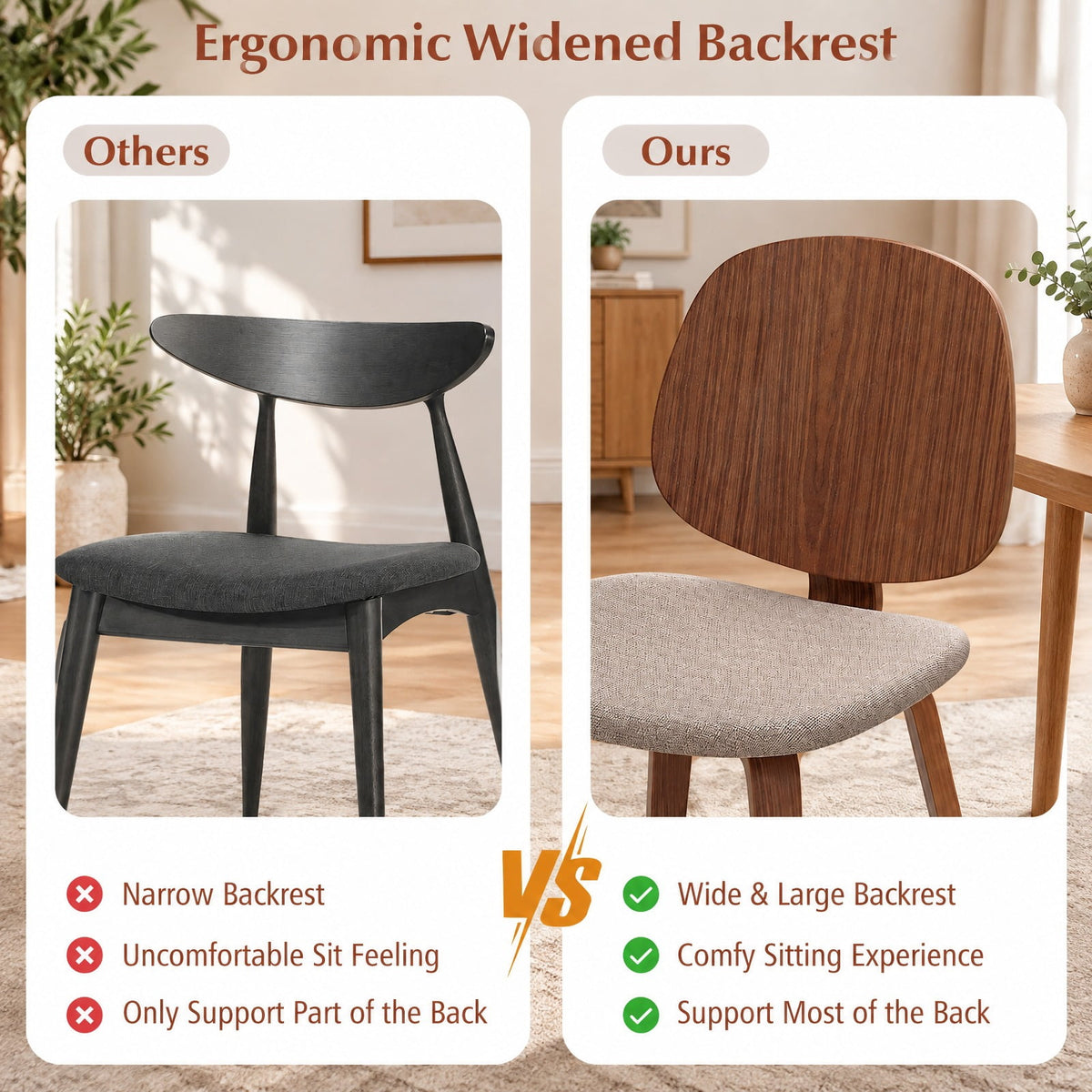Airfind Wooden Dining Chair Set of 2 with Bentwood Frame and Padded Seat, 330 lbs Capacity, Bentwood Frame, 19in x 20in x 32in Footprint, Walnut