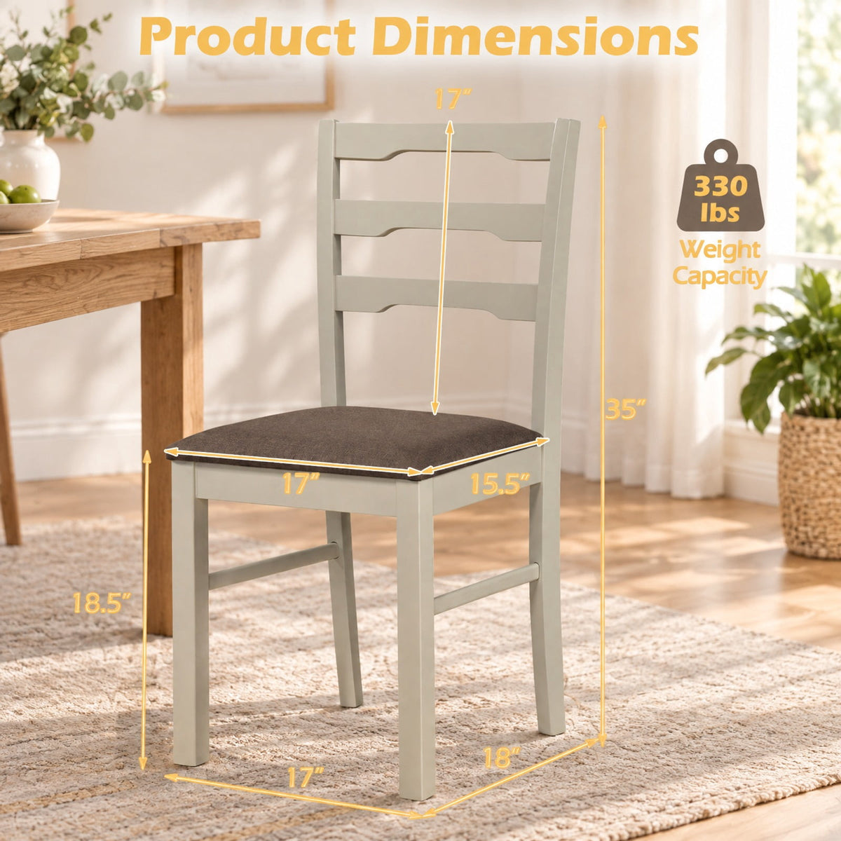 Airfind Set of 2 Linen Style Upholstered Dining Chairs with Wood Frames, Chair 330 lbs Capacity, Rubber Wood Polyester Sponge Engineered Wood Frame
