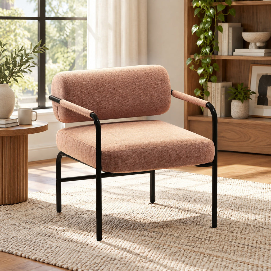 Airfind Velvet Upholstered Accent Chair with Cylindrical Backrest and Metal Armrests, 330 lbs Capacity, Velvet Metal Sponge Frame, Brown