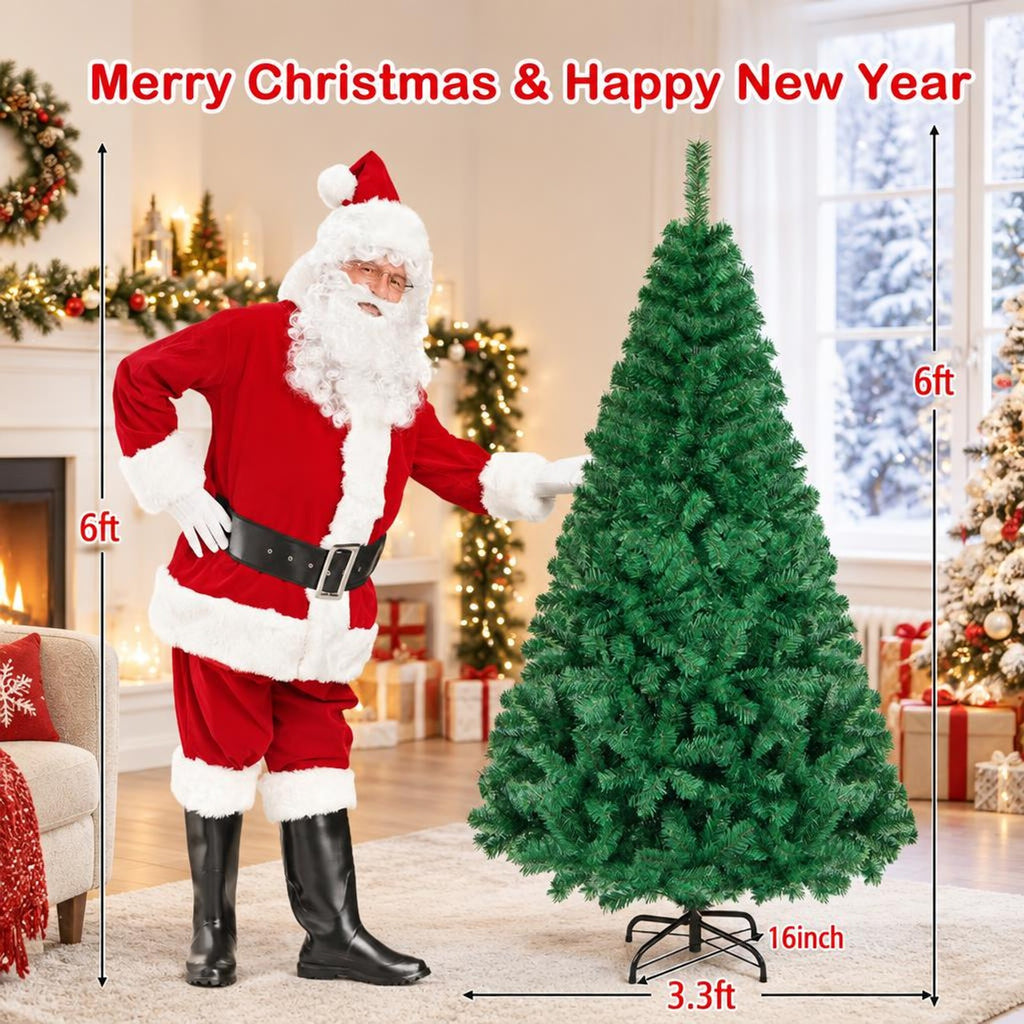 Airfind Artificial PVC Christmas Tree with Solid Metal Stand-6 ft, PVC Blade width: 2.4 Inch Frame, Green The material of stand: Metal