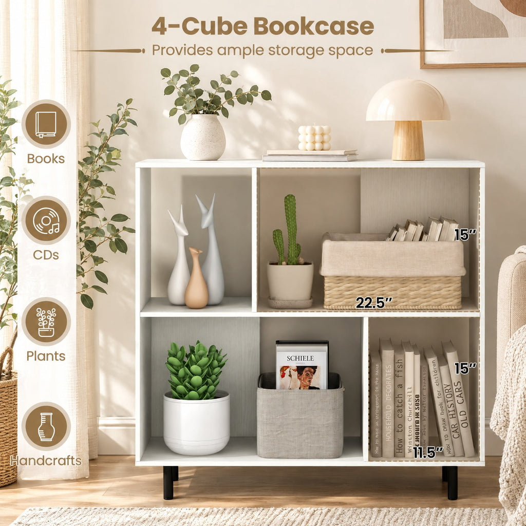Airfind Open Shelf Bookcase with 4 Compartments, White, 4-cube bookcase provides ample storage space, Assembly is required before use