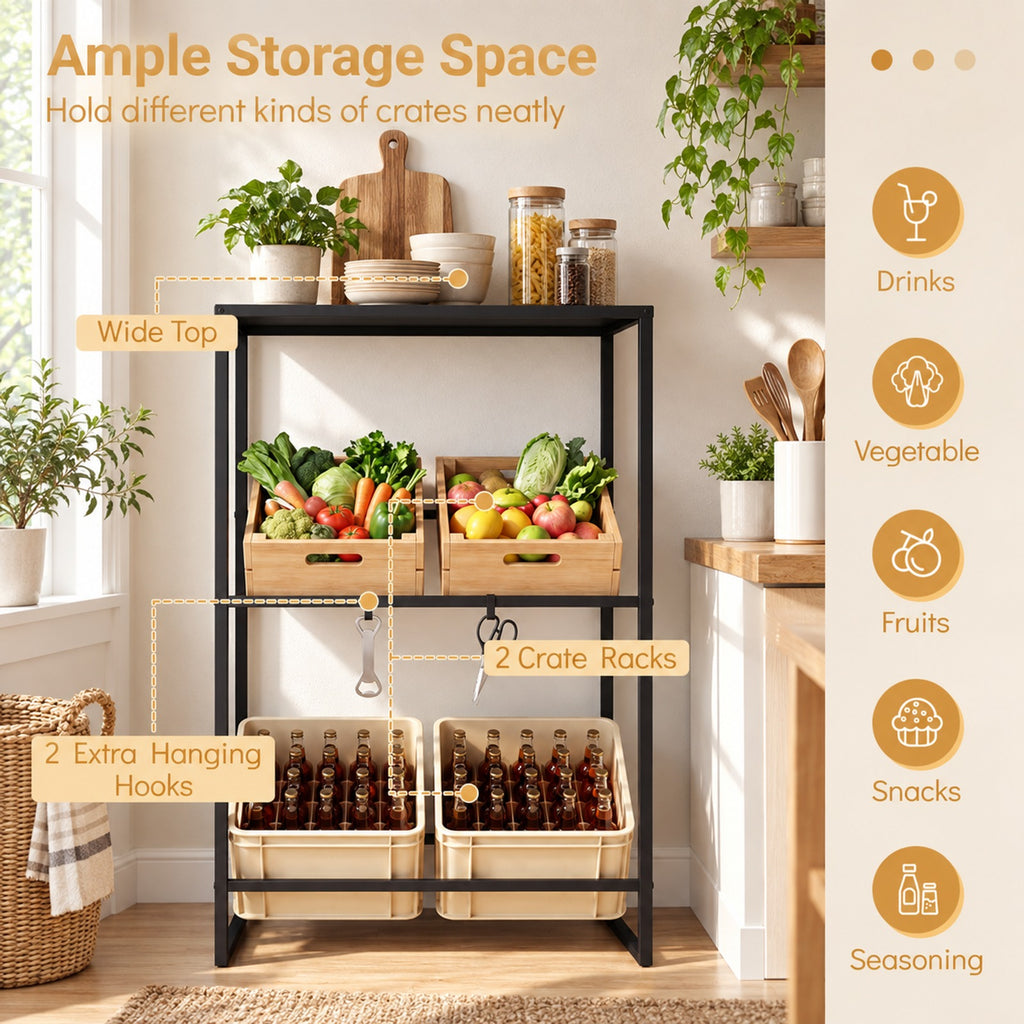 Airfind 3-Tier Drink Crate Rack with Shelf for Beer and Water for Kitchen and Garage, 44.1 lbs Capacity, Metal Frame, Black