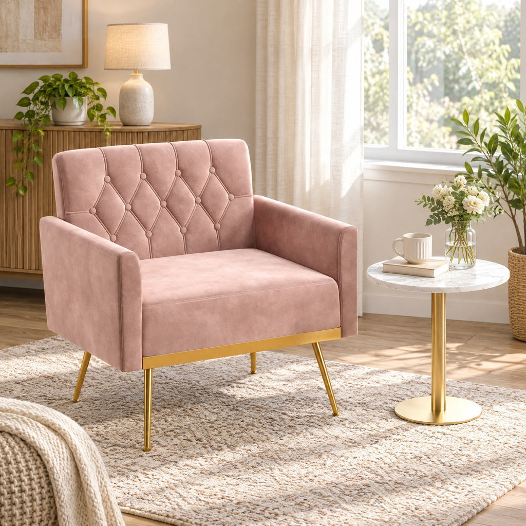Airfind Modern Velvet Accent Chair with Button Tufted Back Golden Metal Legs and Adjustable Foot Pads, 350 lbs Capacity, Velvet Sponge Metal Frame