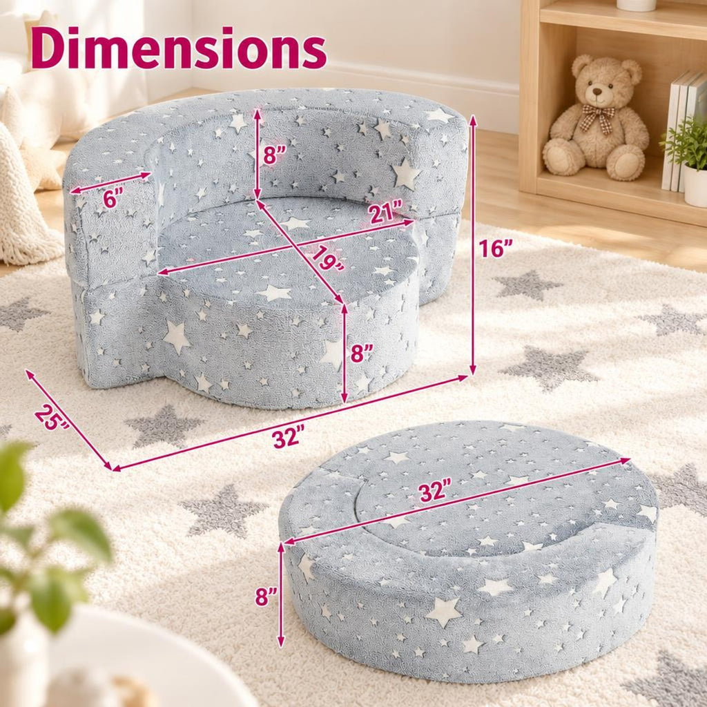 Airfind 2-in-1 Toddler Chair Glow in the Dark Kids Couch with Cover Convertible Sofa, Flannel Fabric Foam Frame, for 3+ Years Old, Gray