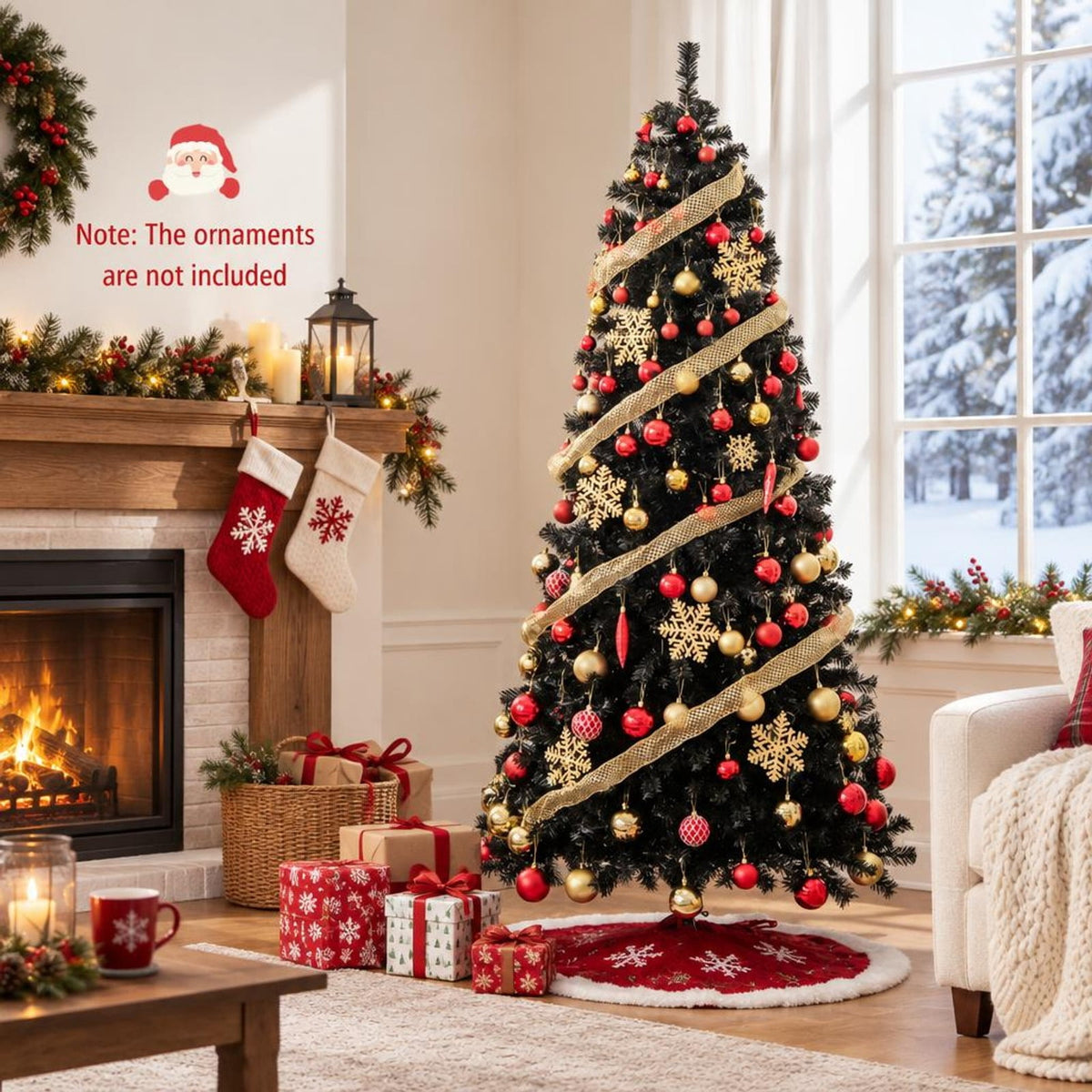Airfind 6/7 FT Artificial Christmas Tree with Bendable Top Section and Warm Light-7 ft, PVC Metal Frame, 3 x 6/3.3 x 7 ft Footprint, Black