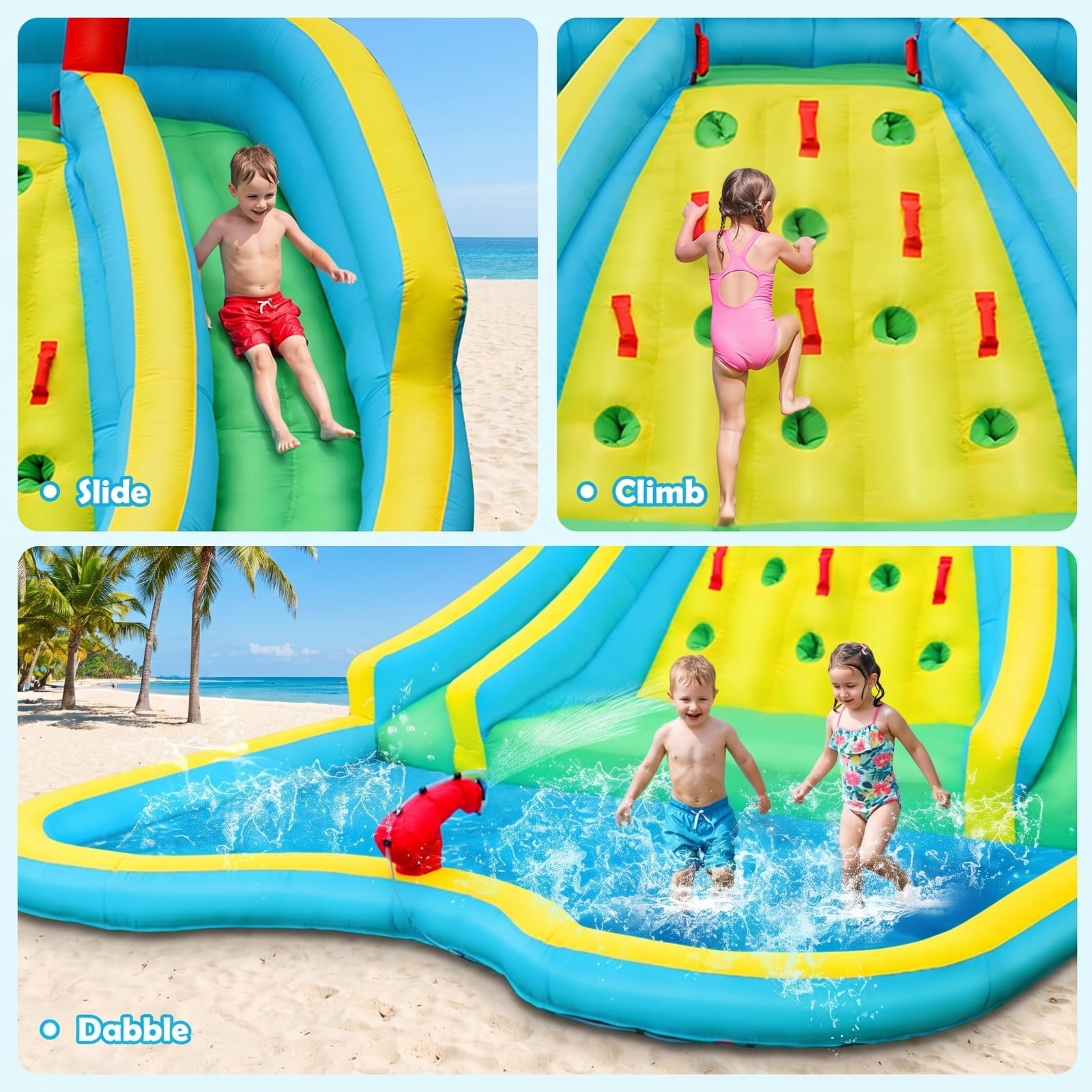 Airfind Double-Side Inflatable Water Slide Park with Climbing Wall, Dual Slides, Splash Pool and Water Cannon, 178x144x92in Bounce House for Kids 3-8